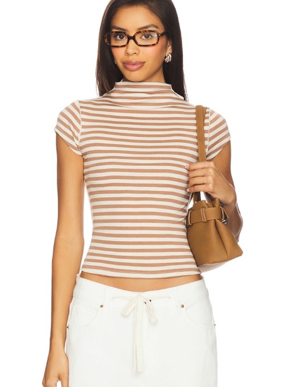 We The Free Brown and Cream Striped Short Sleeve Tee